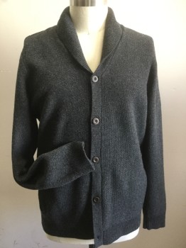 Mens, Cardigan Sweater, L.L. BEAN, Charcoal Gray, Wool, Solid, Tall, XL, 5 Buttons, Seed Stitch, 2 Pockets, Shawl Collar,