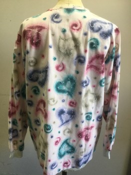 Womens, Scrub Jacket Women, APPLES FOR LIFE, Baby Pink, Teal Green, Fuchsia Pink, Purple, Dove Gray, Poly/Cotton, Abstract , Hearts, Small, Snap Front, Long Sleeves, 2 Pockets,
