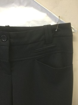 Womens, Slacks, BCBG MAX AZRIA, Black, Wool, Spandex, Solid, W30, 2, Mid Rise, Low Yoke at Waist, Straight Leg, 4 Pockets with 2 Faux Welt Pockets at Hips, Double Belt Loops