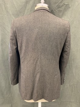 Mens, Sportcoat/Blazer, SAVILE ROW, Dk Brown, Tan Brown, Black, Wool, Silk, Tweed, 46L, Single Breasted, Collar Attached, Notched Lapel, 3 Pockets, 2 Buttons