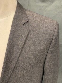 Mens, Sportcoat/Blazer, SAVILE ROW, Dk Brown, Tan Brown, Black, Wool, Silk, Tweed, 46L, Single Breasted, Collar Attached, Notched Lapel, 3 Pockets, 2 Buttons