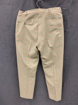 N/L, Olive Green, Tan Brown, Red, Wool, Plaid, Flat Front, Zip Fly, 4 Pockets, Belt Loops