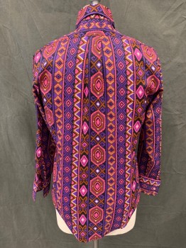 N/L, Hot Pink, Purple, Black, Brown, Black, Synthetic, Native American/Southwestern , Stripes, Button Front, Pointy Collar Attached, Long Sleeves, Button Cuff, 1 Pocket,