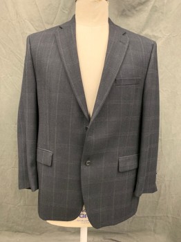 Mens, Sportcoat/Blazer, N/L, Black, Gray, Wool, Grid , Herringbone, 46R, Single Breasted, Collar Attached, Notched Lapel, 3 Pockets, Long Sleeves