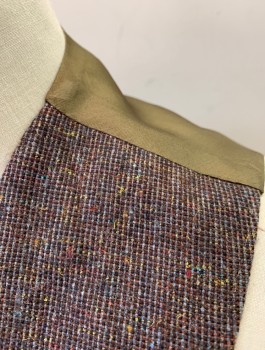 Mens, 1960s Vintage, Suit, Vest, DOVERSHIRE, Brown, Gray, Multi-color, Wool, Speckled, Stripes - Micro, 40S, Tiny Grid Pattern with Various Color Specks, 5 Buttons, 2 Welt Pockets, Brown Solid Lining and Back, Self Belt in Back, 1960's, **Panels Added at Sides