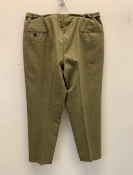 N/L, Caramel Brown, Brown, Wool, Check - Micro , Flat Front, Tab Waist, Zip Fly, Tapered Leg, 4 Pockets, Adjustable Button Tabs at Side Waist,