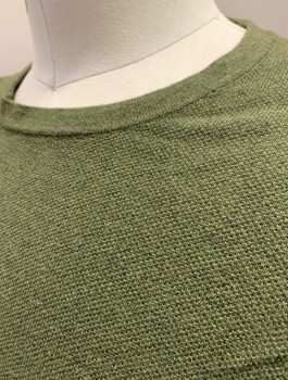 Mens, Pullover Sweater, J.CREW, Olive Green, Cotton, Cashmere, Solid, M, Lightweight Bumpy Knit, Long Sleeves, Crew Neck