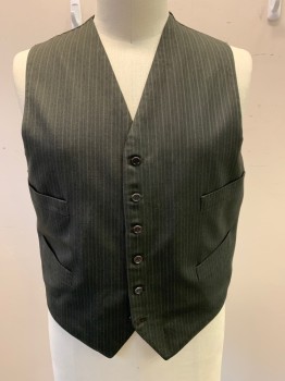 MTO, Gray, Black, Wool, Stripes - Pin, 6 Button Front, 4 Pockets,