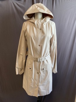 Womens, Coat, Trenchcoat, SIMMONS, Beige, Cotton, B:32, XS, with Matching Belt, Hooded, Zip Front, & Snap Front, 2 Pockets, With Belt, Multiples,