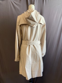 Womens, Coat, Trenchcoat, SIMMONS, Beige, Cotton, B:32, XS, with Matching Belt, Hooded, Zip Front, & Snap Front, 2 Pockets, With Belt, Multiples,