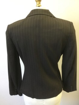 ANN TAYLOR, Chocolate Brown, Lt Gray, Wool, Viscose, Stripes - Pin, Single Breasted, 2 Buttons,  Peaked Lapel, Hand Picked Collar/Lapel, 2 Welt Pocket,