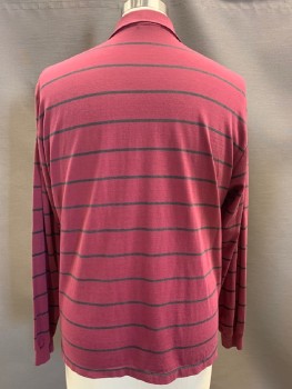 Mens, Polo Shirt, WENTWORTH, Magenta Purple, Faded Black, Polyester, Cotton, Stripes - Horizontal , L, L/S, C.A., 3 Buttons,