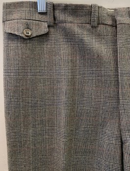 Mens, 1970s Vintage, Suit, Pants, Acadamy Awards, Beige, Brown, Wool, Glen Plaid, 36/31, F.F,  Straight side Pocket, button Flap Watch Pocket, Belt Loops, Left rear Button Tab