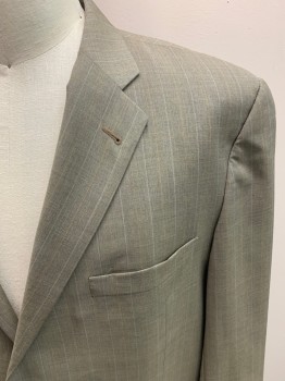 Mens, Suit, Jacket, BURBERRY, Putty/Khaki Gray, Sky Blue, Orange, Wool, Stripes - Pin, Single Breasted, 2 Buttons, 3 Pockets, Notched Lapel, Double Vent