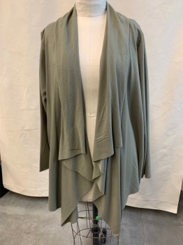 Womens, Cardigan Sweater, LIVI ACTIVE, Lt Olive Grn, Polyester, Rayon, Solid, 26/28, Shawl Collar, Asymmetric Hem, Opened Front, Long Sleeves