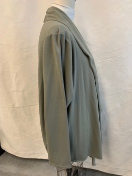 Womens, Cardigan Sweater, LIVI ACTIVE, Lt Olive Grn, Polyester, Rayon, Solid, 26/28, Shawl Collar, Asymmetric Hem, Opened Front, Long Sleeves