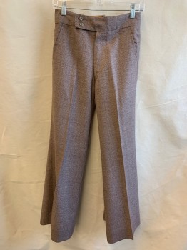 NEW ACTS, Brown, Ecru, Polyester, Heathered, Flat Front, Wide Waistband, Flared Legs, 2 Pockets,