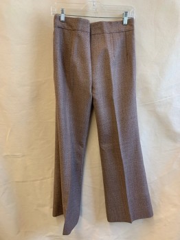 NEW ACTS, Brown, Ecru, Polyester, Heathered, Flat Front, Wide Waistband, Flared Legs, 2 Pockets,