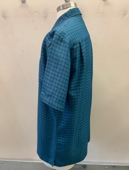 Mens, Casual Shirt, VAN HEUSEN, Teal Blue, Rayon, Solid, Check , L, S/S, Button Front, C.A., 1 Pocket, Self Check