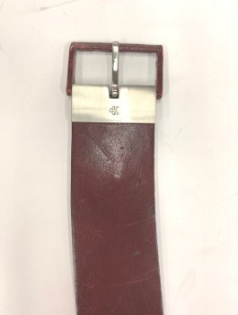 Womens, Belt, CALVIN KLEIN, Red Burgundy, Leather, Solid, S, 2" Wide, Curved Shape, Self Buckle, **Has Some Scuffs, Wear