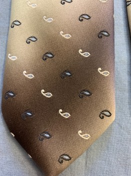 Mens, Tie, G RINOLDI, Brown, Beige, Polyester, Ombre, Paisley/Swirls, Four in Hand, 3" Wide, Late 1970's - 1980,