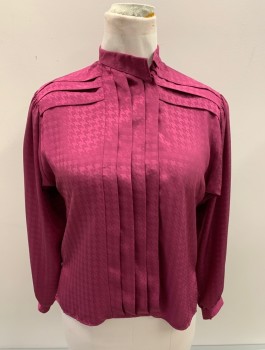 FIRST GLANCE, Magenta Purple, Polyester, Houndstooth, L/S, Button Front, Asymmetrical Closure, Pleated Front And Shoulders