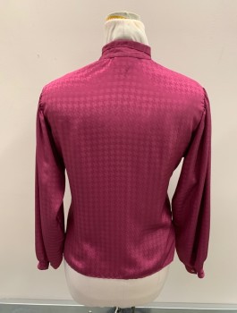 FIRST GLANCE, Magenta Purple, Polyester, Houndstooth, L/S, Button Front, Asymmetrical Closure, Pleated Front And Shoulders