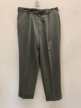 Mens, Pants, CALVIN KLEIN, Taupe, Poly/Cotton, 32/30, Side Pockets, Zip Front, Pleated Front, 2 Back Welt Pockets, Cuffed