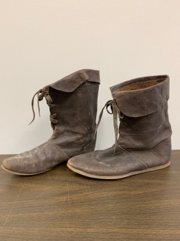 NO LABEL, Brown, Leather, Solid, Ankle High, Lace Up