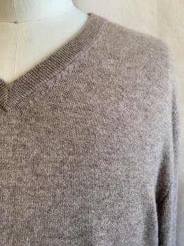 Mens, Pullover Sweater, BLOOMINGDALE'S, Beige, Cashmere, Solid, Heathered, XXL, V-N,
