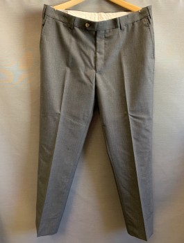 Mens, Suit, Pants, Vitale Barberis, Charcoal Gray, Wool, Solid, 31, 36, 4 Pockets, Tortise Buttons, Offset Front Button on Waist