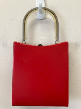Womens, Purse, NL, Red Vinyl Silver Hardware & Handle Strap, Handbag