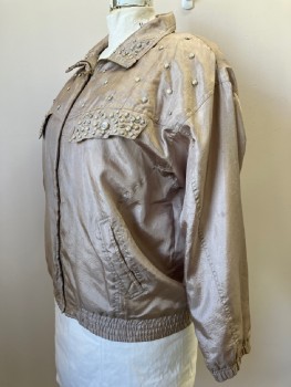 Womens, Jacket, MURELI, Champagne, Polyester, Solid, XL, C.A., Zip Front, L/S, 2 Chest Flap Pockets And 2 Side Pockets, Round Champagne Studs, Elastic Waist Band