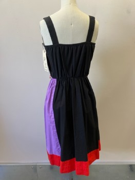 TONI TODD, Black Purple Red Turquoise Color Block, Cotton, Slvls, Pullover, Elastic Waist, 1/2" Shoulder Straps