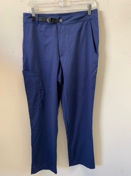GREYS ANATOMY BARCO, Indigo Blue, Polyester, Rayon, Solid, 4 Pockets, Belted Elastic Waist, Zip Fly, Cargo Pant, Multiple
