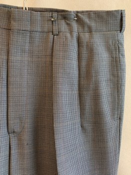 BROOKS BROTHERS, Gray, Black, Red, Charcoal Gray, Wool, Houndstooth, Plaid, Pleated Front, Zip Fly, 4 Pockets, Belt Loops, Cuffed