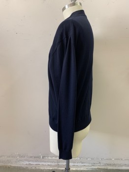 Mens, Pullover Sweater, Boss, Navy Blue, Wool, Solid, L, Collar Attached, Long Sleeves,
