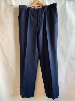 MARCHATTI, Navy Blue, Polyester, Rayon, Solid, Belt Loops, 4 Pockets, Offset Button On Waist
