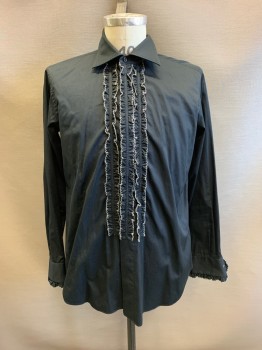 Mens, Shirt, NL, Black, Cotton, 16/32, C.A., Button Front, L/S, Ruffle Front, Self Windowpane Pattern
