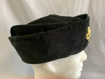 Mens, Historical Fiction Hat , MTO, Black, Cotton, 23.25", Velvet, Gold Braid and Button CF, Court Hat