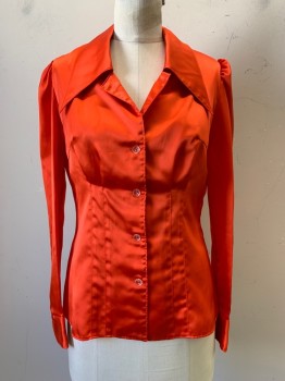NO LABEL, Dk Orange, Polyester, Solid, L/S, Button Front, C.A., Made To Order,