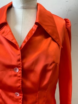 Womens, Blouse, NO LABEL, Dk Orange, Polyester, Solid, W32, B36, L/S, Button Front, C.A., Made To Order,