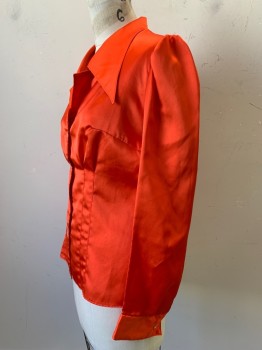NO LABEL, Dk Orange, Polyester, Solid, L/S, Button Front, C.A., Made To Order,