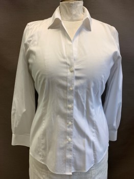 BROOKS BROTHERS, White, Cotton, Solid, Button Front, C.A., L/S, Fitted