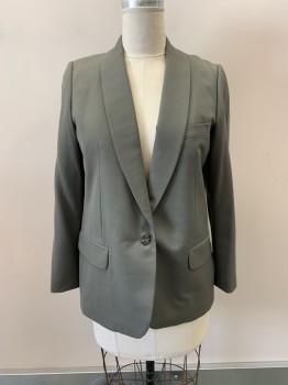 Womens, 1980s Vintage, Suit, Jacket, NL, Olive Green, Wool, B41, Shawl Lapel, Single Breasted, 1 Button, 3 Pockets