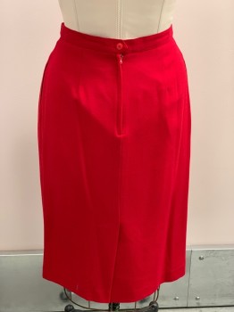 Womens, 1980s Vintage, Suit, Skirt, ALBERT NIPON, Cherry Red, Wool, Solid, W30, Pleated Front, Back Slit, Back Zipper,