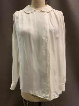 JONES NEW YORK, Cream, Silk, Solid, L/S, Button Front, Collar Attached, Pleated,