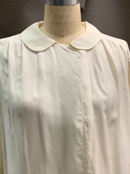JONES NEW YORK, Cream, Silk, Solid, L/S, Button Front, Collar Attached, Pleated,