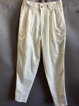 Mens, Pants, COTLER, 32/34, Cream Poly Cotton, Dbl Pleats, Inset Waistband with Some Western And Narrow Belt Loops, 4 Pckts,  Full, Tapered
