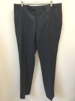 Mens, Suit, Pants, M&S COLLECTION, Midnight Blue, Blue, Wool, Grid , Ins:31, W:36, Midnight with Faint Blue Windowpane Stripe, Flat Front, Button Tab Waist, Zip Fly, Slim Straight Leg